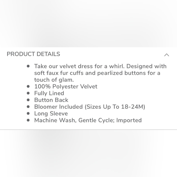 Janie and Jack velvet faux fur cuff dress 12-18 months - Picture 4 of 4